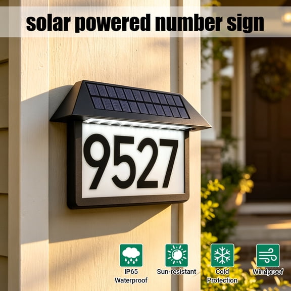 Solar House Number Sign Light, IP65 Waterproof LED Address Plaque with 3 Color Modes, Auto On/Off Solar Powered House Address Number Light for Outdoor Front Door Yard Garden
