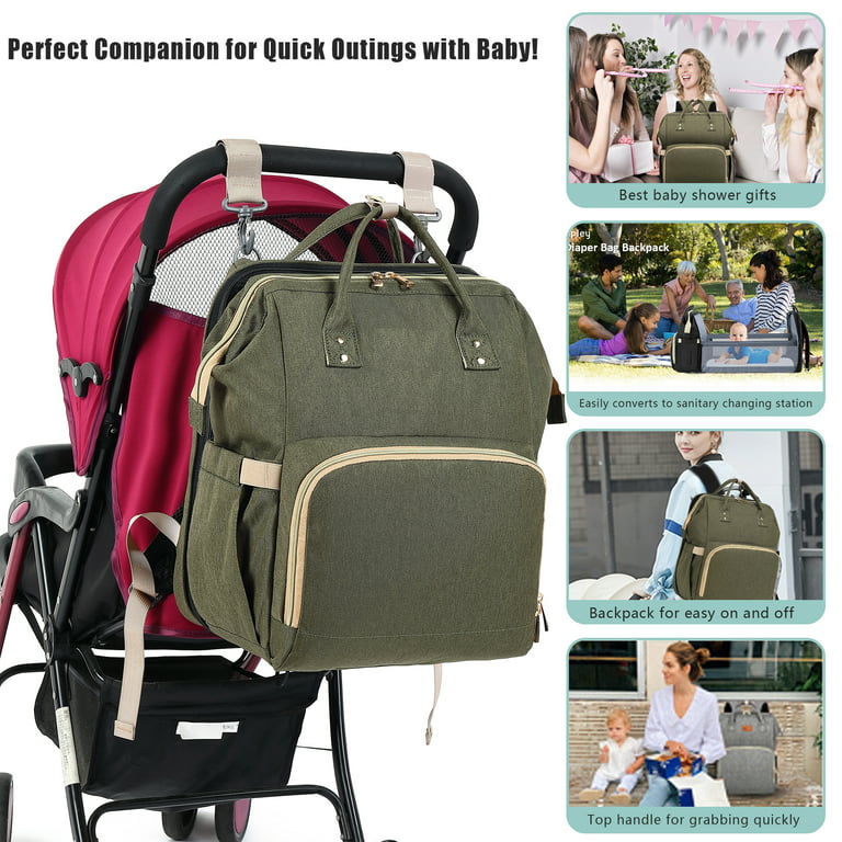 DEBUG Baby Diaper Bag with Changing Station, Baby Shower Gifts - 30L  Dual-Use Baby Bag for Girl Boy Mom Dad with 16 Pockets - Travel Diaper Bag  Backpack & Bassinet, D-Rings for