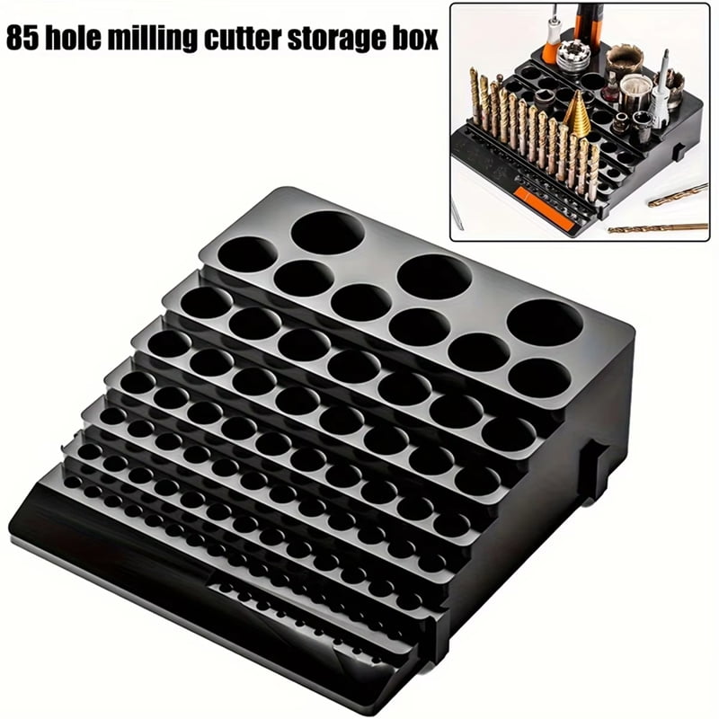 85 Hole Tool Bit Holder Storage Box, Mandrel Drill Bench Tool Holes Screwdriver Bit Holder Drill Storage Case,Black
