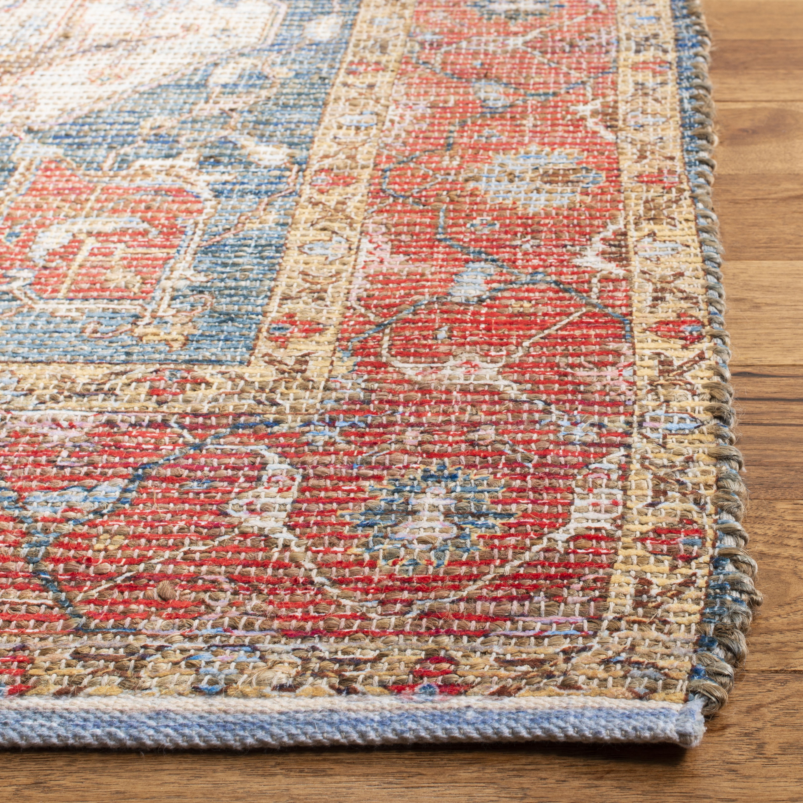 SAFAVIEH Saffron Ira Floral Bordered Cotton Area Rug, Fuchsia/Blue, 5' x 8'