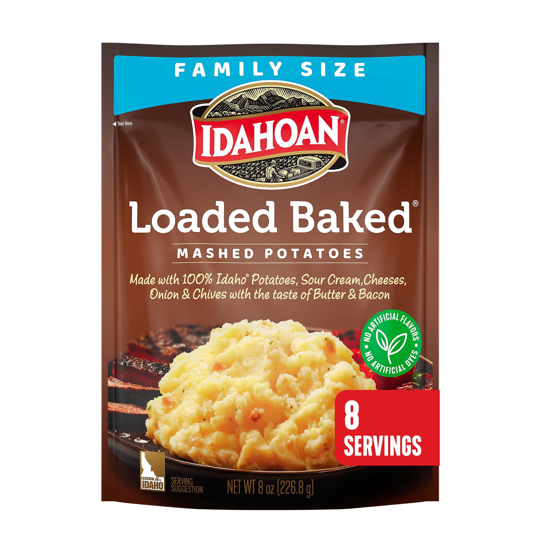 (6 pack) Idahoan Loaded Baked Mashed Potatoes Family Size, 8 oz Pouch