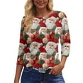 thumbnail image 4 of WTOBBY Women's Casual Round Neck 3/4 Sleeve Loose Printed T-Shirt with Christmas Elements, Ladies Holiday Theme Top for Everyday Wear, Comfortable Fashion Blouse,Wine XL, 4 of 6
