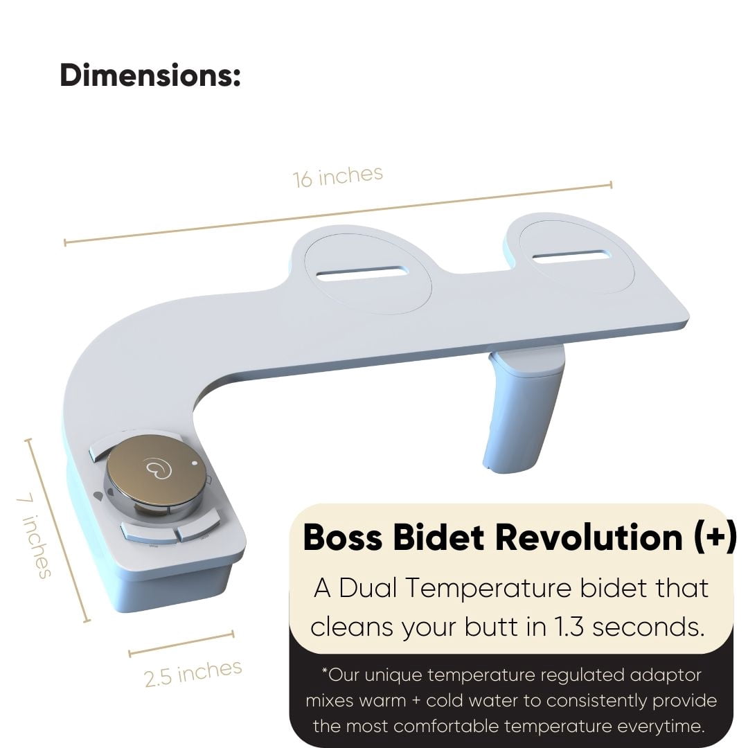 Boss Bidet Revolution (+) Warm Water Bidet Attachment For Toilet Push Button Start Auto Shut Off Aesthetic Design Bidet Sprayer Non Electric Dual Nozzle Feminine Wash Self Cleaning - New York Platinum