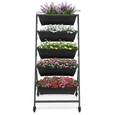 Ktaxon 5 Tiers Vertical Garden Bed with Wheels,Outdoor Planter Box with Drain hole,Freestanding Elevated Garden Planters for Vegetables Flowers Herbs