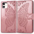 thumbnail image 5 of Designed for iPhone 12 Mini Wallet Case,Women Flip Folio Cover Butterfly Embossed PU Leather Kickstand Credit Card Holder Slots Wrist Strap Purse Phone Case for iPhone 12 Mini,5.4 inch (Rose Gold), 5 of 15