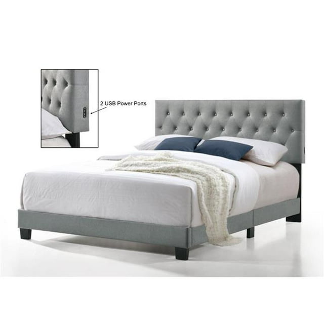 Belle Isle Furniture CRB62-0C00 Royale Tufted Full Size Bed with USB Power Connection - Grey