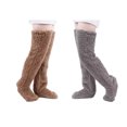 thumbnail image 3 of Qarigey Calcetines hasta la rodilla cálidos de invierno, suaves y transpirables, de poliéster, para días fríos, calcetines hasta la rodilla Medias marrón, 3 of 6