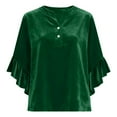 thumbnail image 5 of Turilly Women's Lace Three-Quarter Sleeve Tops V-Neck Button Casual Solid Color Top, 5 of 6