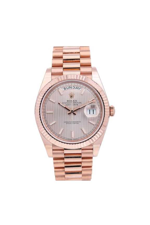 Pre-Owned Rolex Day-Date 40MM 228235 Sundust Stripe Dial Fluted Bezel 18K Rose Gold President Bracelet