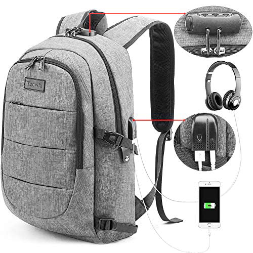 Travel Laptop Backpack,Anti Theft College School Bookbag with USB Charging Port & Headphone Interface for Women Men,Business Water Proof Computer Bag Fits Under 15.6 Inches Laptops（Black）