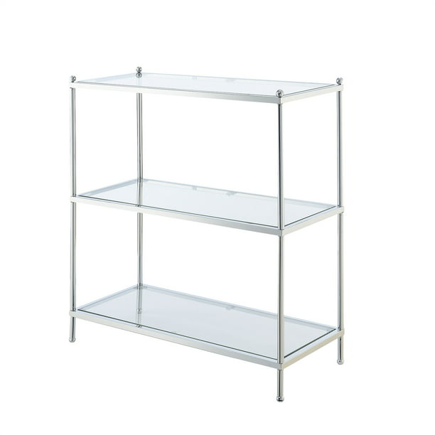Convenience Concepts Royal Crest 3 Tier, Glass And Stainless Steel Bookcase