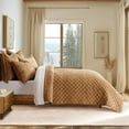 thumbnail image 3 of EVERGRACE Luxury Velvet Quilt Set Queen Size, Diamond Quilted Lightweight Velvet Comforter for All Season, Ultra Soft Oversized Bedspread Coverlet Bedding Set with 2 Pillow Shams, Gold Caramel, 3 of 8