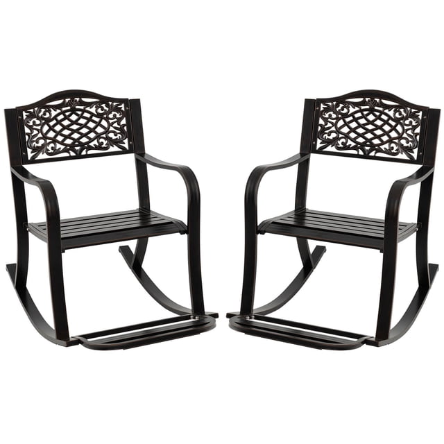 Costway 2 PCS Patio Rocking Chair Outdoor Cast Aluminum Rocker with Footrest & Backrest