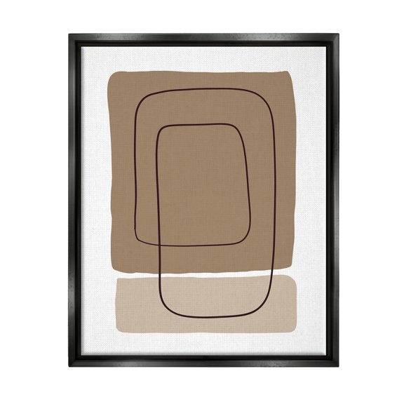 Stupell Industries Contemporary Geometric Square Shapes Simple Squiggle Line Graphic Art Jet Black Floating Framed Canvas Print Wall Art, Design by Alpenglow Workshop