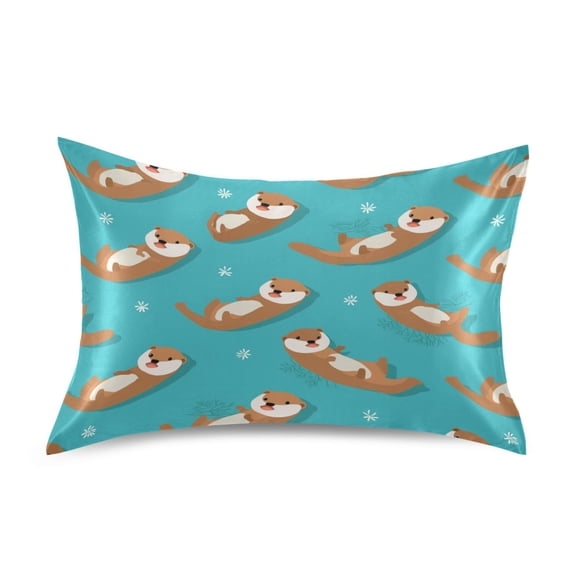 Satin Pillow Case Standard Silk Pillow Cover for Hair and Skin Envelope Closure Swims Sea Otter 20"x26"