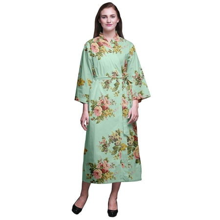 

Bimba Pastel Mint Floral Rose Bathrobes For Women Wrap Printed Bride Getting Ready Dress Robe For Girls M