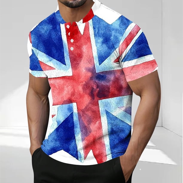 Blusas y camisas de manga corta y cuello redondo para hombre. Blusa informal de poliéster con cuello redondo y botones estampados de manga corta para hombre.