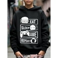 thumbnail image 3 of "EAT SLEEP GAME REPEAT" Print Casual Graphics Hoodie For Kids, Stylish Pullover Long Sleeve Top, Boy's Clothes, As Gift, 3 of 9