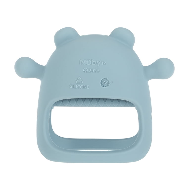 Nuby Wrist Grip Silicone Teething Mitten for Babies, Blue Bear