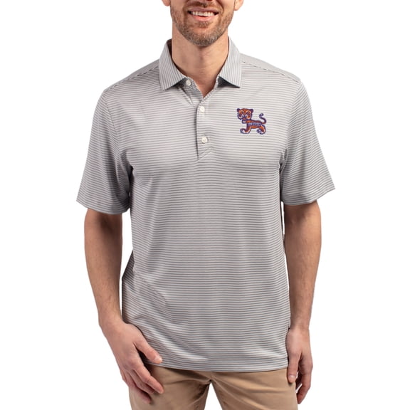 Men's Cutter & Buck Gray Clemson Tigers Forge Eco Double Stripe Stretch Recycled Polo