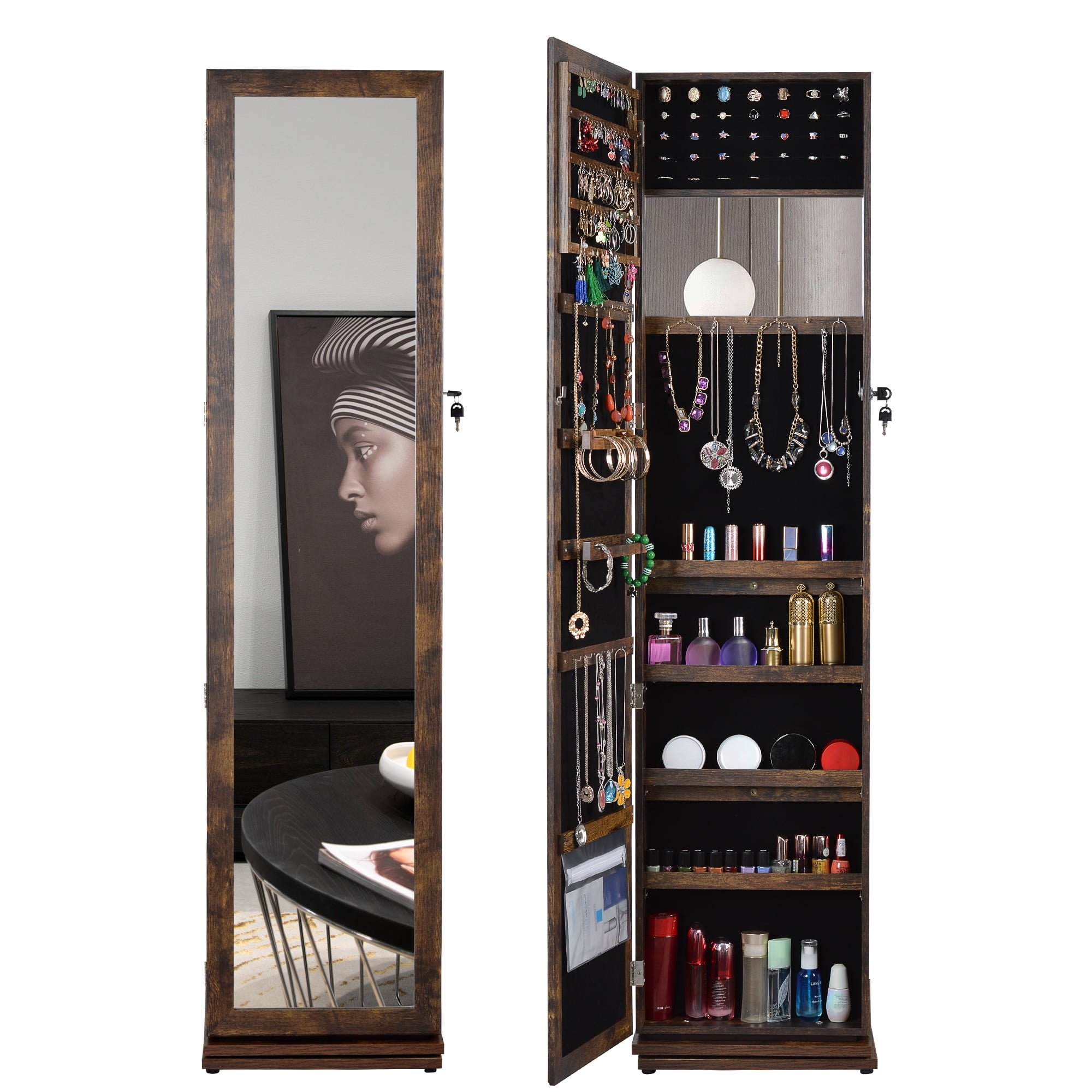 GZMR Jewelry Storage Mirror Cabinet Brown Jewelry Armoire in the Jewelry  Armoires department at