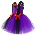 thumbnail image 5 of Disfraz de bruja de Halloween para niñas, vestido de tutú morado y negro para fiesta de carnaval, vestido de tul elegante para niños con murciélago malvado y bruja, 5 of 5
