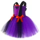 thumbnail image 5 of Disfraz de bruja de Halloween para niñas, vestido de tutú morado y negro para fiesta de carnaval, vestido de tul elegante para niños con murciélago malvado y bruja, 5 of 5
