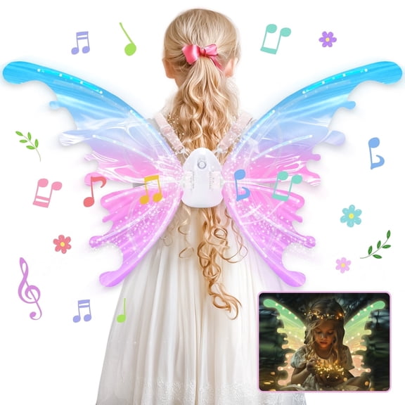 Fairy Wings for Girls, Electric Butterfly Party Wings Moving with Light & Music, Dress Up for Girls 3 4 5 6 Year Old, Perfect Birthday Christmas Gifts for Kids - DIY Assembly