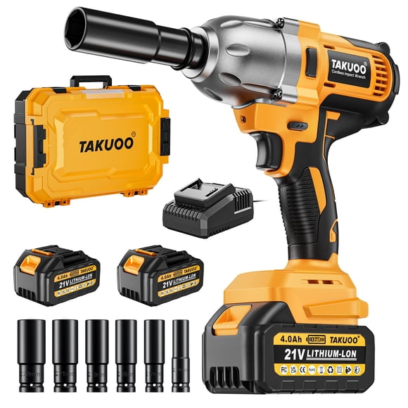 Llave de impacto inalámbrica Takuoo de 1/2 pulgada, 1000 N.m de torque con 2 baterías de 4000 mAh
