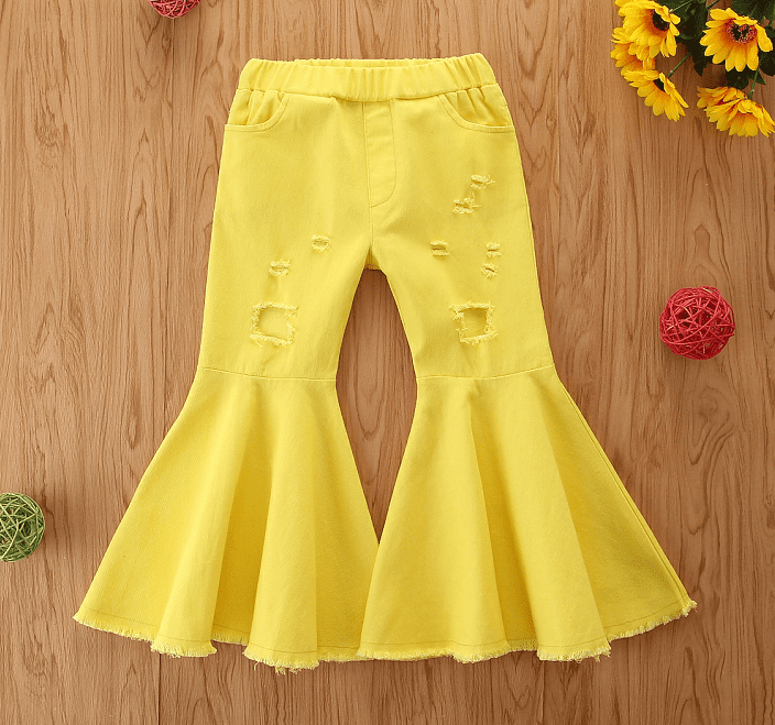 yellow bell bottom jeans