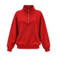 thumbnail image 3 of Horkkom Quarter Zip Pullover Women Casual Loose Soft Tops Oversized Fall Winter Sweatshirt L, Gifts for Women, 3 of 6