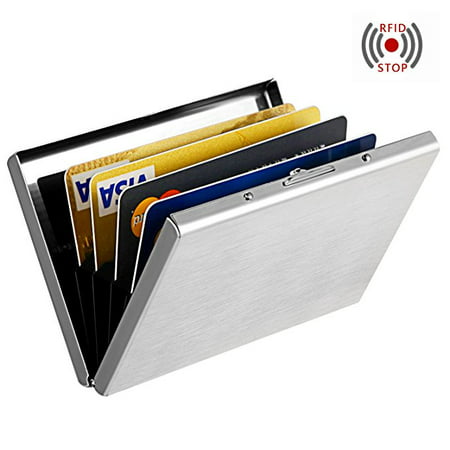 Silver Anti-scan Stainless Steel Case Slim RFID Blocking Wallet ID Credit Card