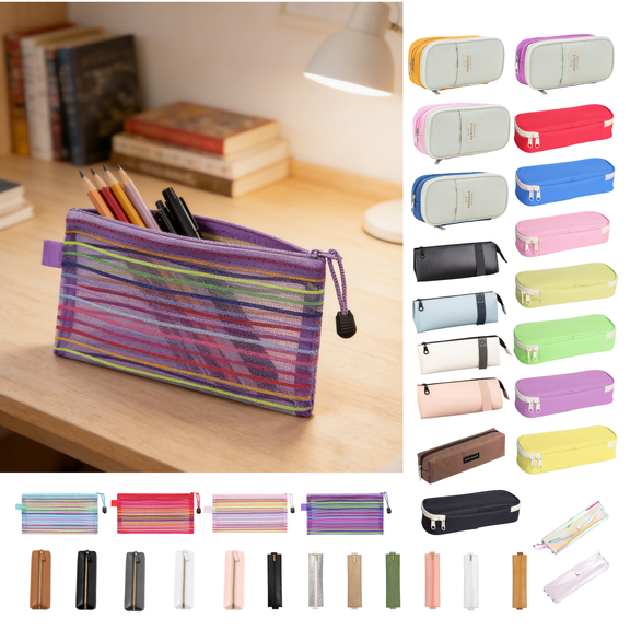Dongrere Mesh Zipper Pencil Case, Colorful Striped Stationery Pouch Pouch Bag Makeup Bag for Home Office Travel Supplies, Purple