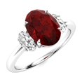 thumbnail image 2 of Mooneye 7X5 mm Oval Garnet 925 Sterling Silver Three Stone Women Valentines Day Gift Ring, 2 of 2