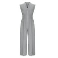 thumbnail image 6 of Women's Summer Casual One Piece Rompers New Formal Jumpsuits for Women Dressy Wide Leg Pants Rompers Half Zip Smocked Waist Casual Sleeveless Overalls Gray XXL, 6 of 8
