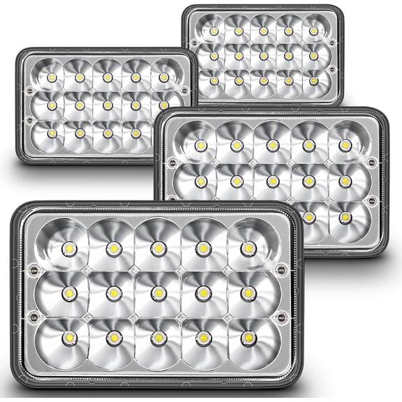 YHH TRUE MODS 4pc Chrome 4x6 LED Headlights 45W H4 High Low Sealed Beam for Freightliner Peterbilt Kenworth Truck