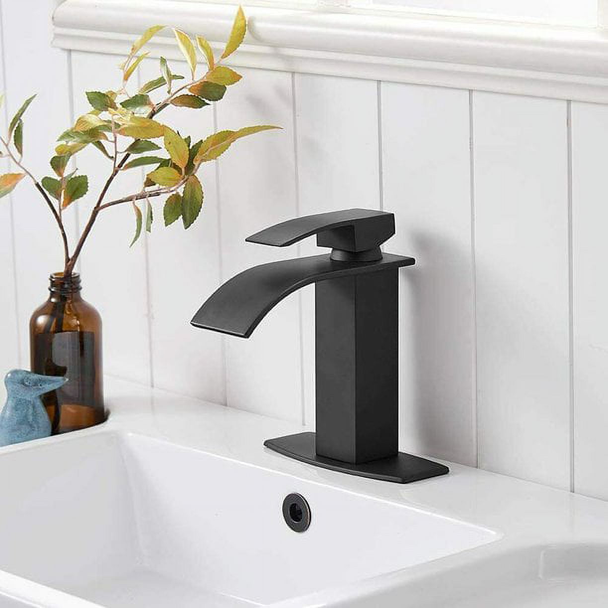 Matte Black Bathroom Counter Top Basin Sink Faucet Waterfall with Cover