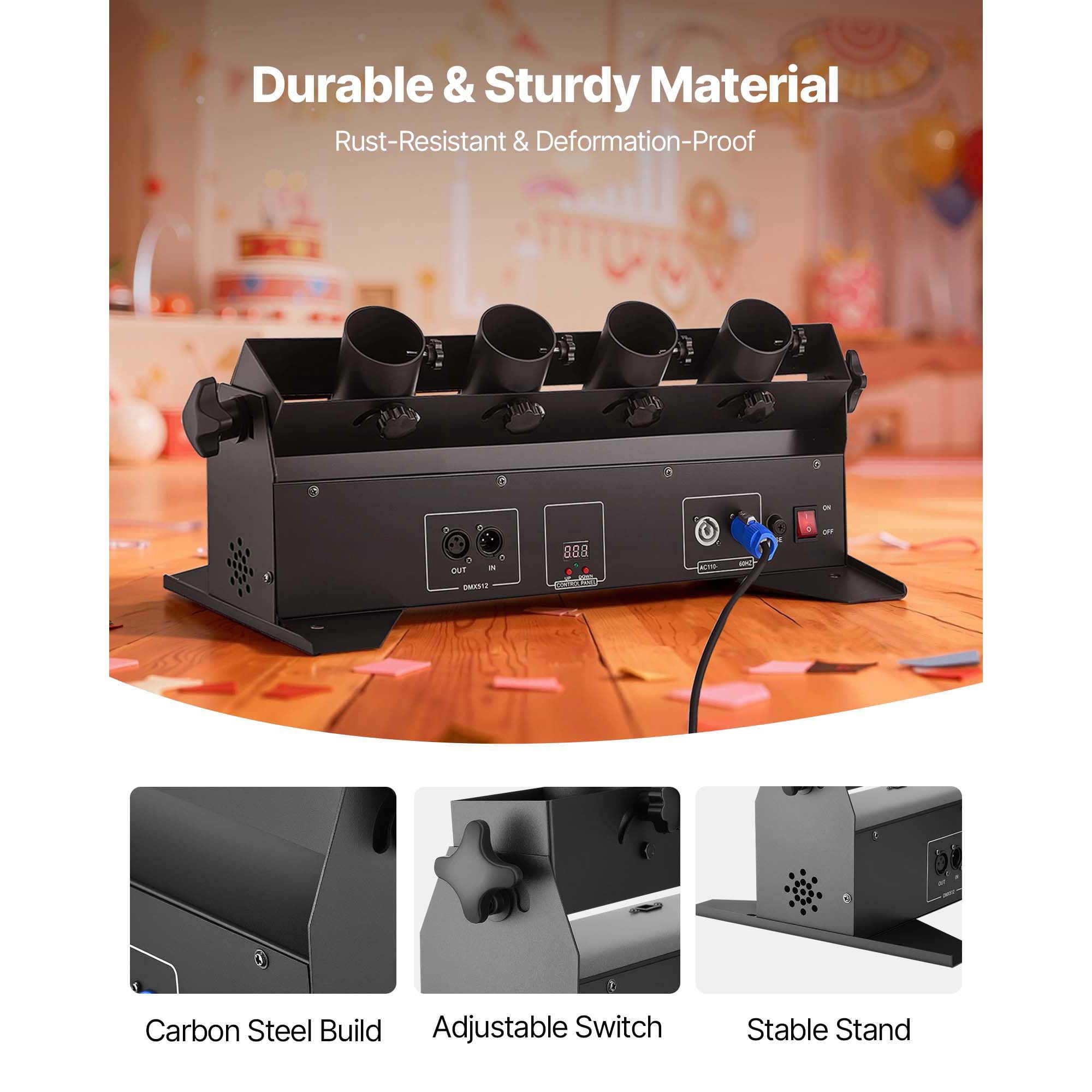 Electric Confetti Cannon Machine, High Output 4-Shot Confetti Launcher, DMX512, Manual & Remote Control, Portable Confe-tti Shooter for Wedding Christmas DJ Party Event Show Stage Night Club