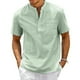 thumbnail image 4 of Camisa de lino y algodón para hombre, camisetas informales de manga corta con cuello Henley y bolsillo para playa, camisetas de Color sólido, ropa de calle Vintage, 4 of 4
