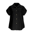 thumbnail image 7 of FINALGANG Womens Lapel Collar Roll Tab Short Sleeve Solid Color Dual Bust Pocket Curved Hem Loose Button Down Shirt Relaxed Fit For Ladies Office Daily Outdoor Outing Black XXL, 7 of 7
