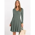 thumbnail image 6 of Women Long Sleeve Ribbed Knit Short Dresses  Fall Winter V Neck Casual Swing A Line Sweater Dress, 6 of 16