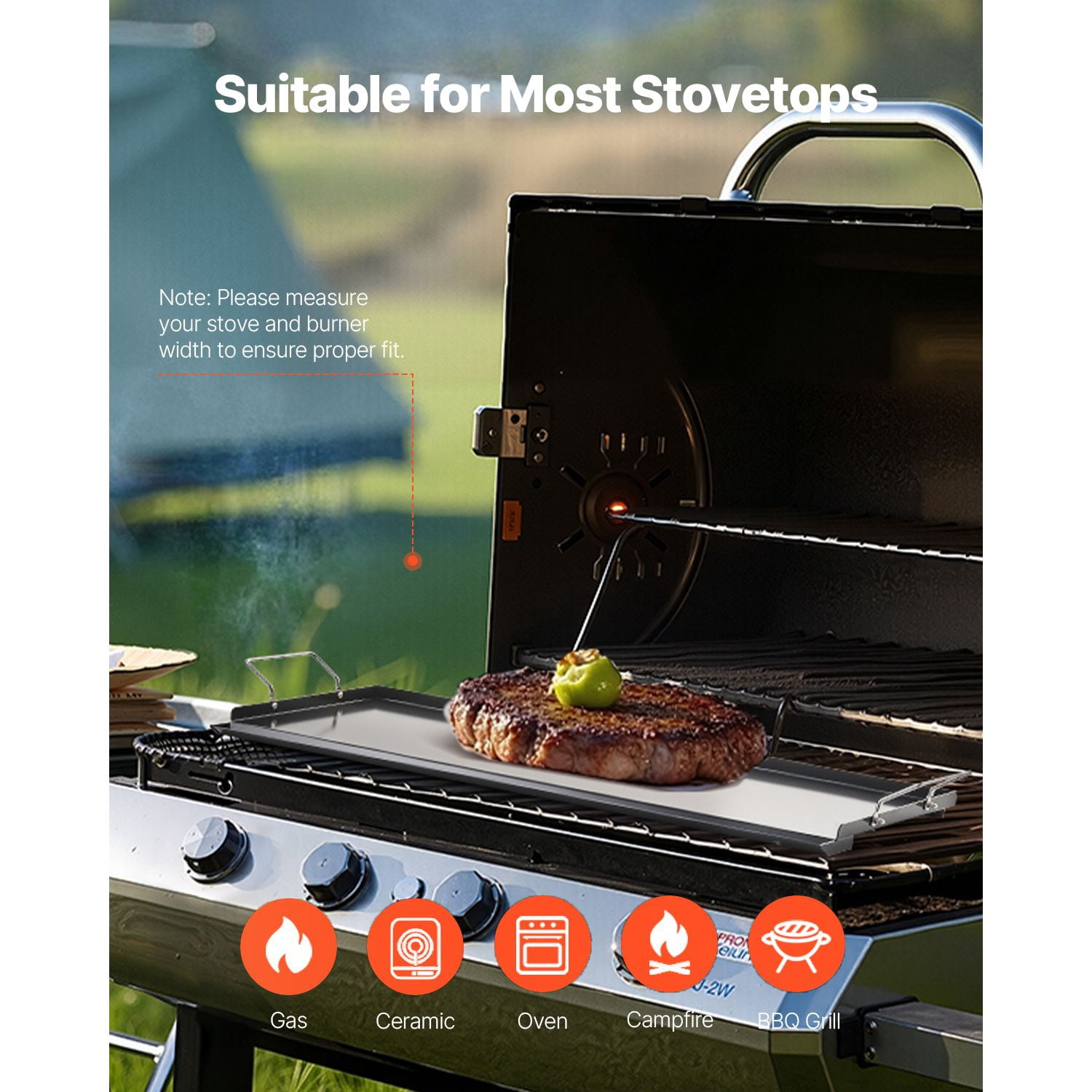 32 Inch Flat Top Griddle, Carbon Steel Restaurant Style Grill Pan for Outdoor Stove Top, BBQ Cookware