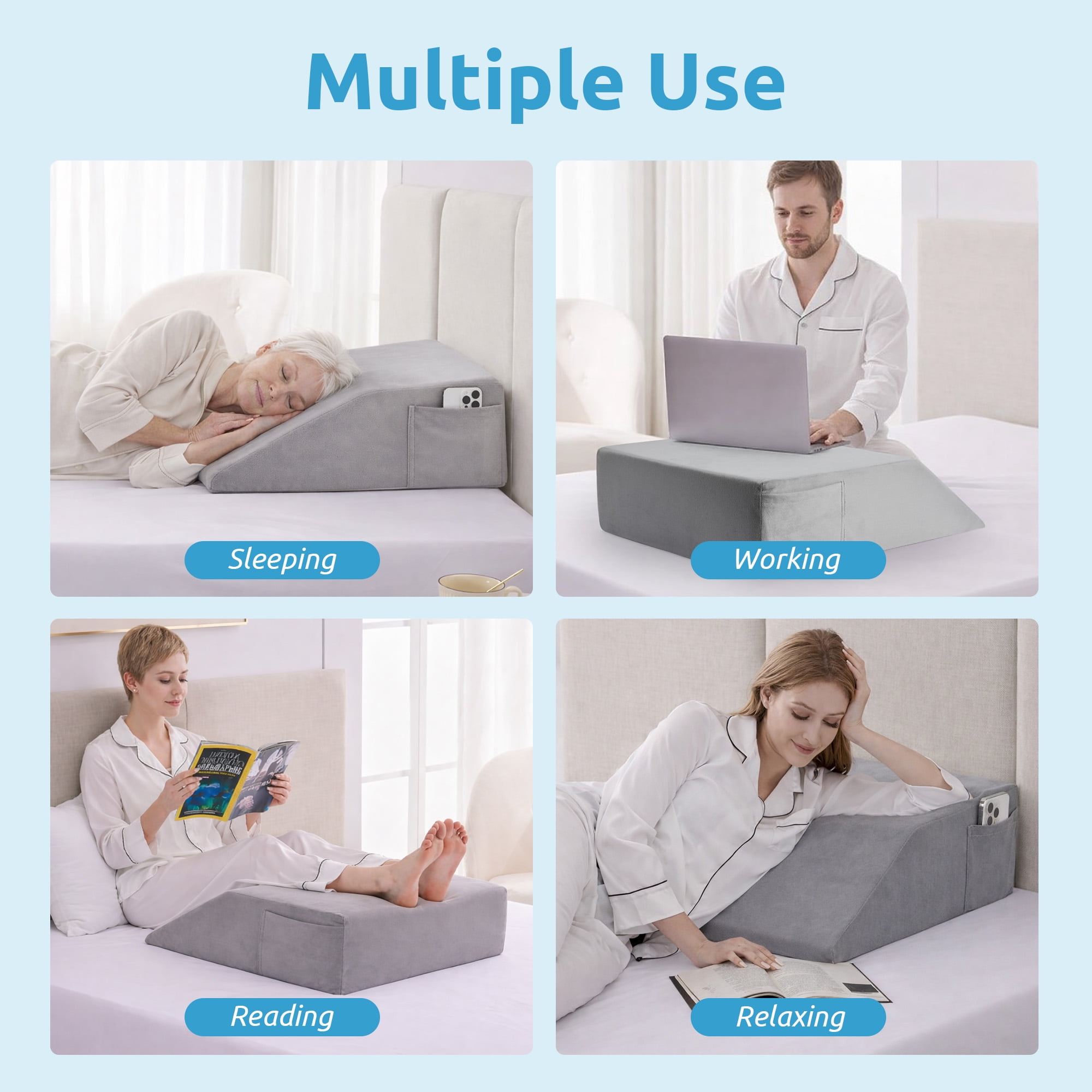 MOONORAH Wedge Pillows for after Surgery, Leg Pillow for Sleeping, Back Pain Relief, Blood Circulation, Knee Elevating Pillow, Grey, Flannelette