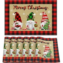 Christmas Placemats Set of 6, Merry Christmas Gnome Table Mats Kitchen Mat for Dining Table, Washable Linen Snowflake Gnome Dining Place Mat Table Decoration for Holiday Decor, 12 x 18inch