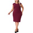 thumbnail image 6 of Agnes Orinda Women's Plus Size Sheath Dress Notched V Neck Sleeveless Casual Midi Pencil Dresses with Zipper 2X Burgundy, 6 of 9
