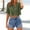 Green, variant on Women's Summer Crop Tops Casual V Neck Button Down Shirts Roll Up Short Sleeve Trendy Blouses