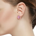 thumbnail image 2 of Gem Stone King 18K Rose Gold Plated Silver Light Pink Created Sapphire Greek Key Earrings for Women (6.00 Cttw, Gemstone September Birthstone, Oval 10X8MM), 2 of 3