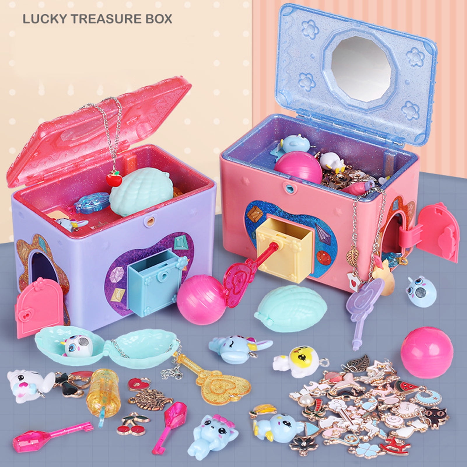 SPRING PARK Kids Jewelry Box Toy Lovely Large Capacity Plastic Cartoon Treasure Chest