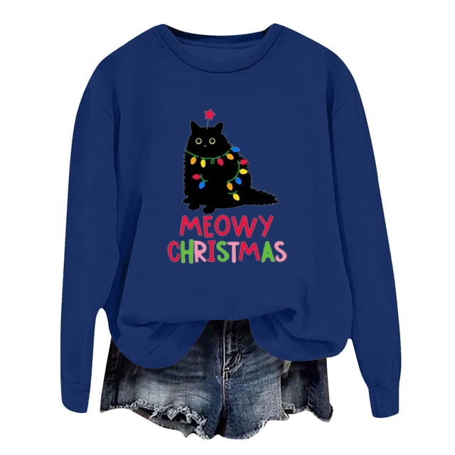 WEAIXIMIUNG Robe Sweat-Shirt Surdimensionnée Grande Taille Mode Hiver pour Femmes Imprimé Festif de Noël Col Rond