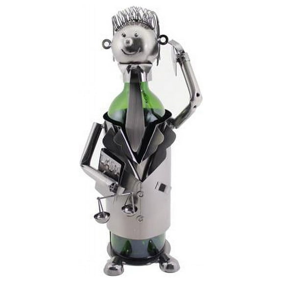 Wine Bottle Holder Wine Rack in Metal Court Lawyer or Judge Holding Scales of Justice in Silver Kitchen Gift